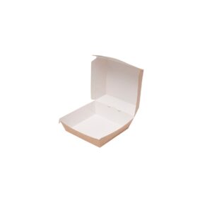 Hamburger papírdoboz, kraft, barna/fehér, 145 x 145 x 80 mm