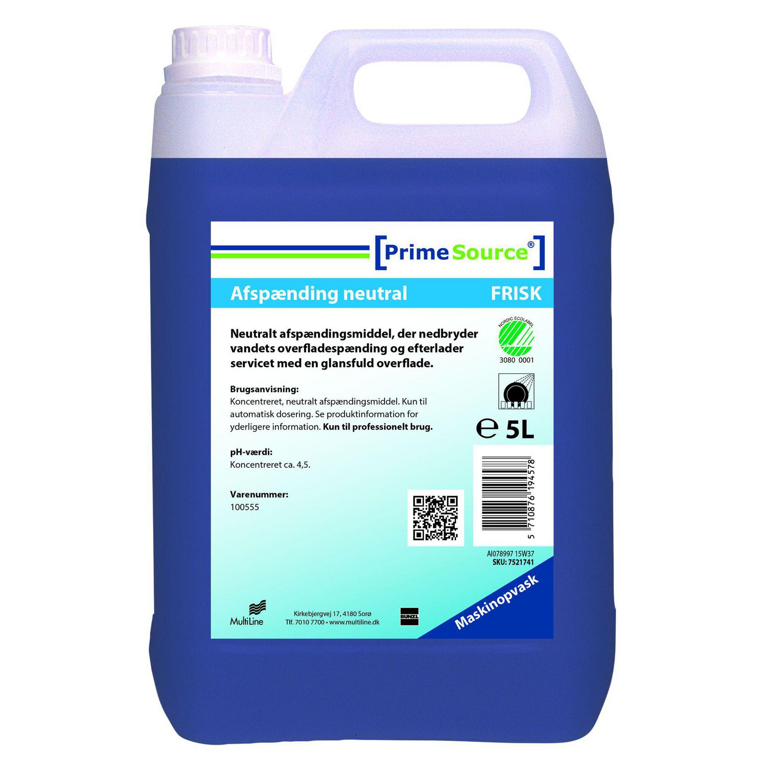 Maskinopvask Afspænding Prime Source Frisk Neutral 5ltr Ecolabel Blødt/Middel