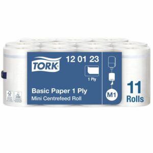 Håndklæderulle Tork Basic Mini M1 1-lag Ø14xB21.5cmxL120m U/Hylse Mix Hvid