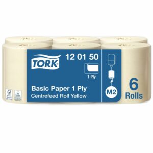 Håndklæderulle Tork Basic Midi M2 1-lag Ø19xB20.5cmxL300m U/Hylse Genbrug Gul