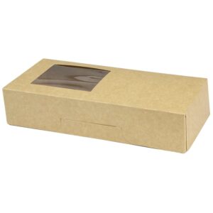 Sushi/Kageæske med hængslet låg og rude 230x105x50 mm PE-belagt Brun