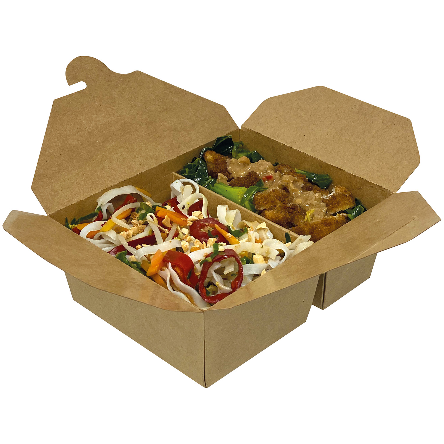 Boks Catersource 2-rum 170/150x135/120x65 mm 1050ml 380/670ml karton med PE Brun