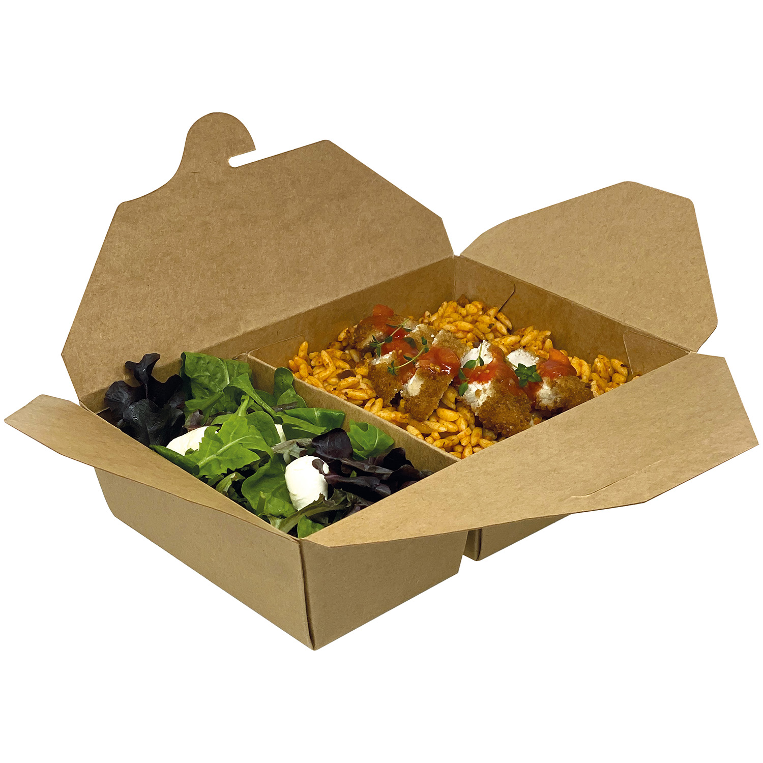 Boks Catersource 2-rum 230/200x155/140x65 mm 1430ml 510/920ml karton med PE Brun