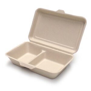 Burgerboks 2-rums 240x160x60 mm med hængslet låg Bagasse