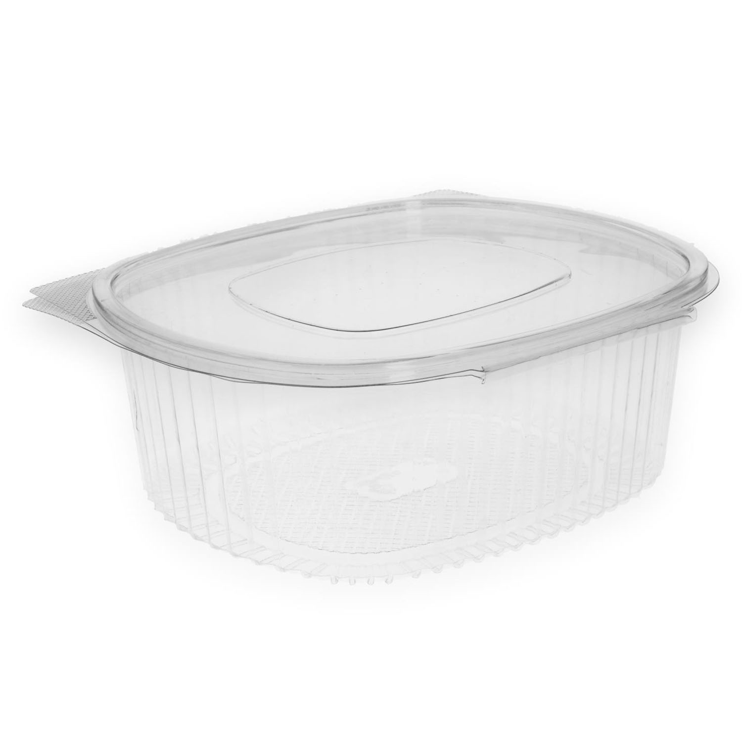 Plastbæger Verive 1500 ml oval hængslet låg 208x182x76 mm RPET Klar