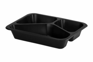 T-3 Menüschale zum Versiegeln schwarz, 3 Fächer, 227x178x40 mm PREMIUM aus PP (Packung zu 50).