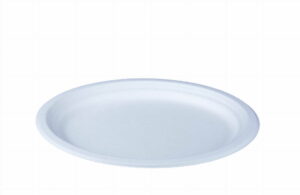 Einwegteller weiß, oval, 26 x 19,5 × 2 cm (Packung 50 Stück).