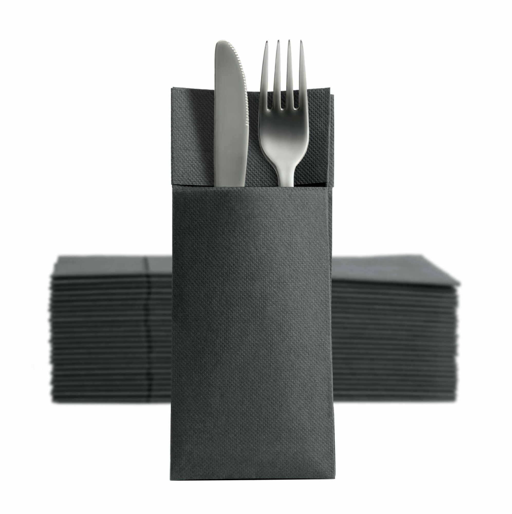 2-lagige schwarze Serviette mit Tasche 32 cm x 38 cm (50 Stück).