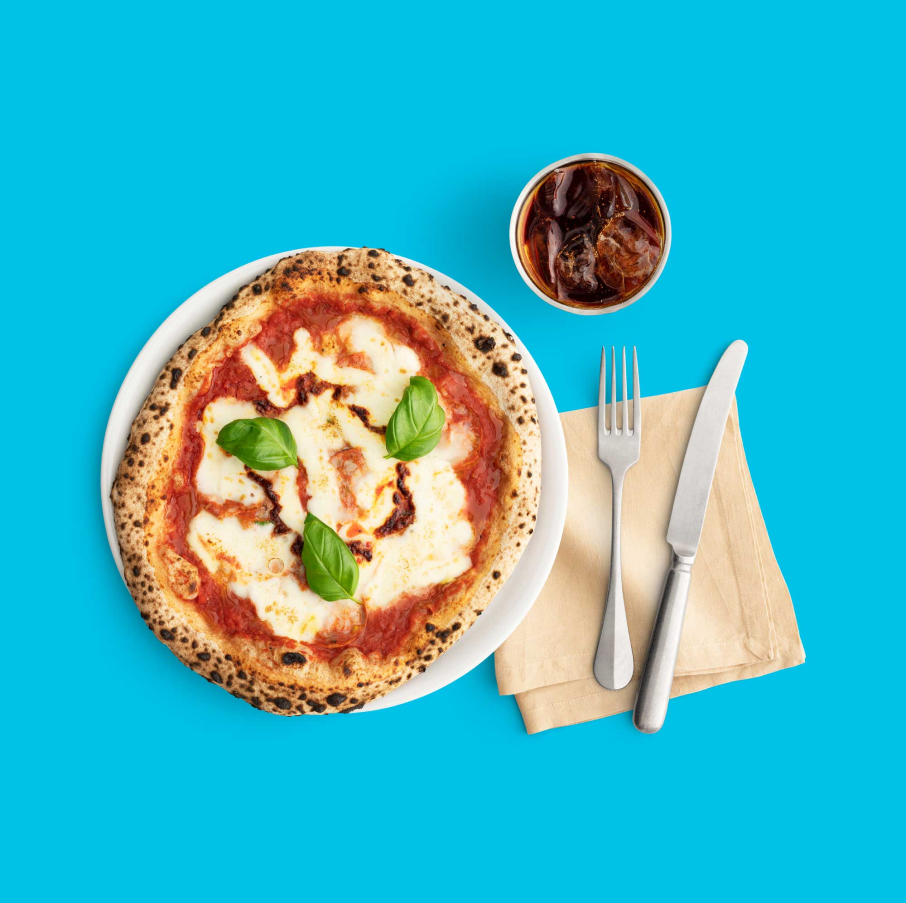 pizza on blue background
